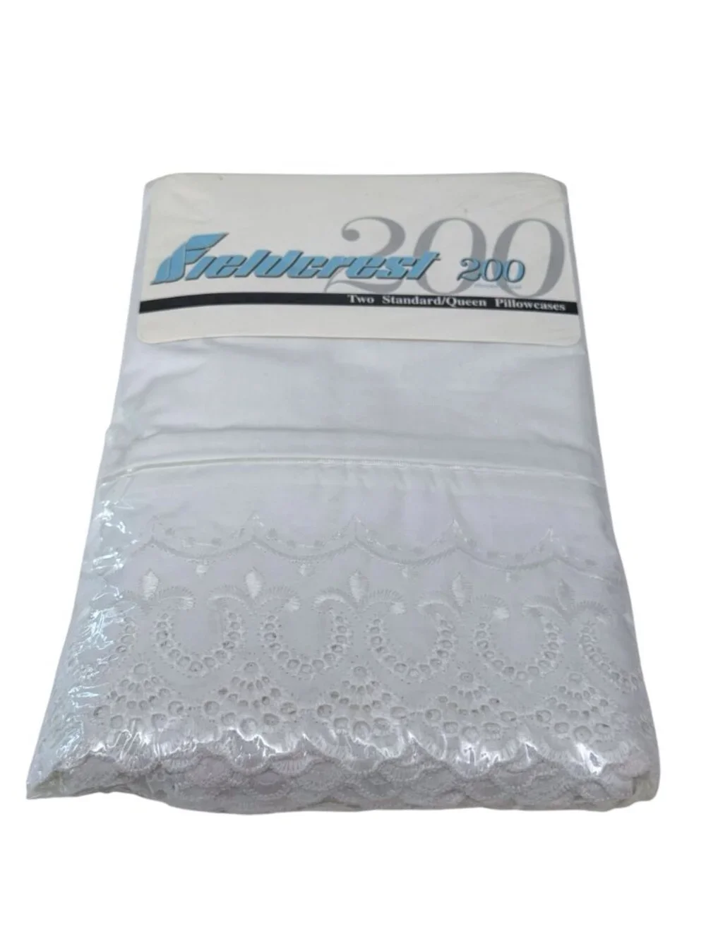 Fieldcrest Princess Lace Pillowcases Pair White Standard Eyelet New Old Stock